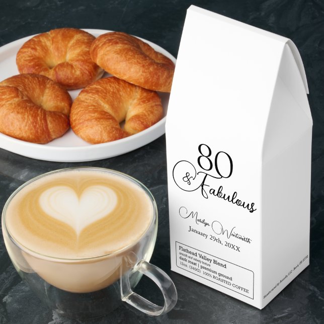 80 and Fabulous 80th Birthday Black Script  Roasted Coffee (Breakfast)