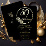 80 and Fabulous 80th Birthday Party Stamped Foil Invitation<br><div class="desc">Elegant typography design "80 and Fabulous" 80th birthday party design featuring a rose outline circular frame.  Back features a rose outline in gold tone (not gold foil).</div>