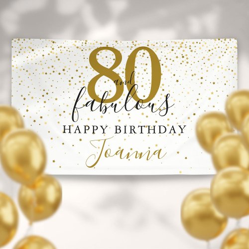 80 and Fabulous Birthday Elegant Gold and Black Banner