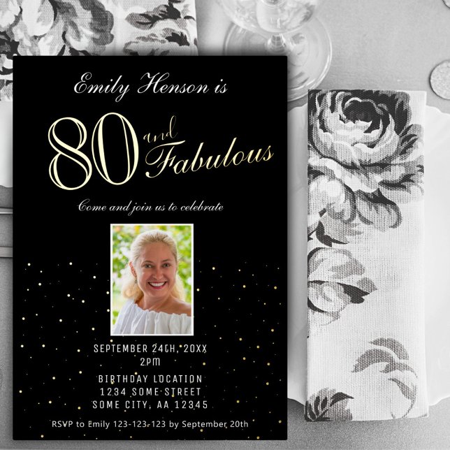 80 and Fabulous Black 80th Birthday Gold Foil Invitation (Creator Uploaded)