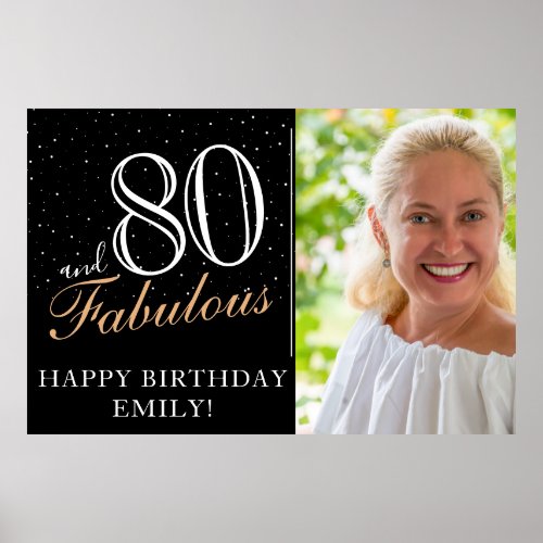 80 and Fabulous Black 80th Birthday Party Photo  Poster