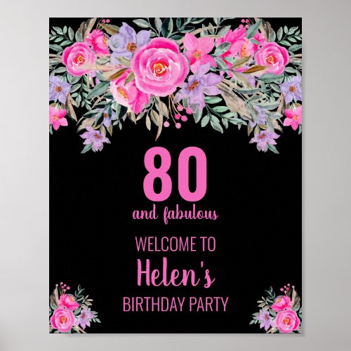80 and fabulous black birthday party poster
