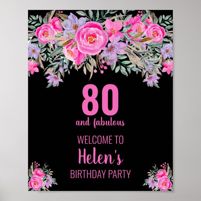 80 and fabulous black birthday party poster (Front)