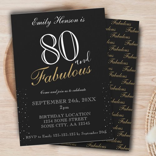 80 and Fabulous Black Elegant Script Birthday Invitation