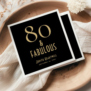80 and Fabulous Black Gold 80th Birthday Party Napkins