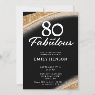 80 and Fabulous Black Gold Birthday Invitation