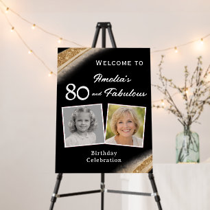 80 and Fabulous Black Gold Birthday Welcome Photo Foam Board