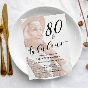 80 and Fabulous Eightieth Birthday Photo Overlay Invitation