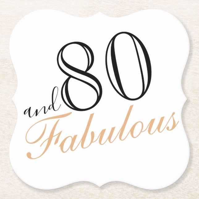 80 and Fabulous Elegant 80th Birthday Paper Coaster (Front)