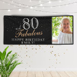80 and Fabulous Elegant Black 80th Birthday Photo Banner<br><div class="desc">80 and Fabulous Elegant Black 80th Birthday Photo Banner. Great sign for the 80th birthday party with a custom photo, inspirational and funny quote 80 and fabulous. The background is black and the text is in white and golden colors. Personalize the sign with your photo, your name and the age,...</div>