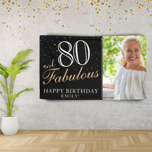 80 and Fabulous Elegant Black 80th Birthday Photo Banner