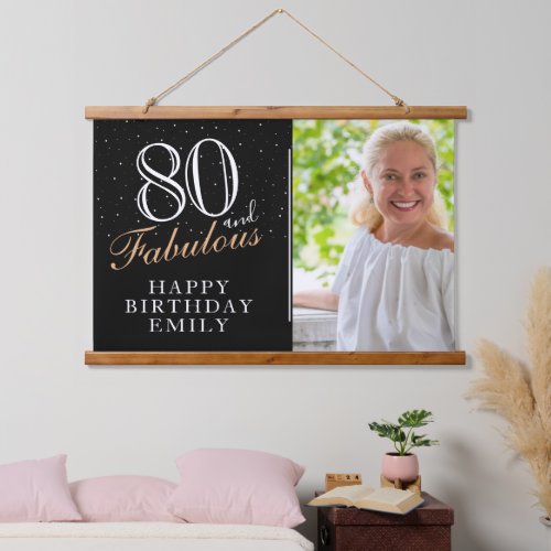 80 and Fabulous Elegant Black 80th Birthday Photo Hanging Tapestry