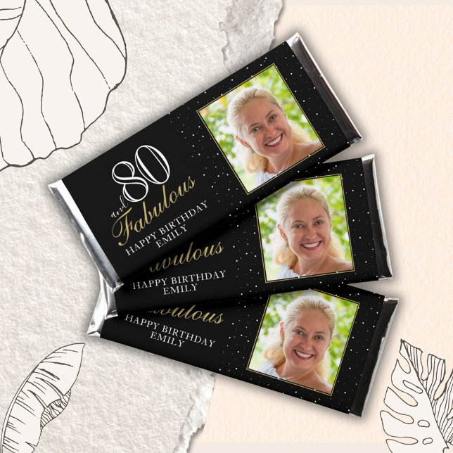 80 and Fabulous Elegant Black 80th Birthday Photo Hershey Bar Favors (Creator Uploaded)