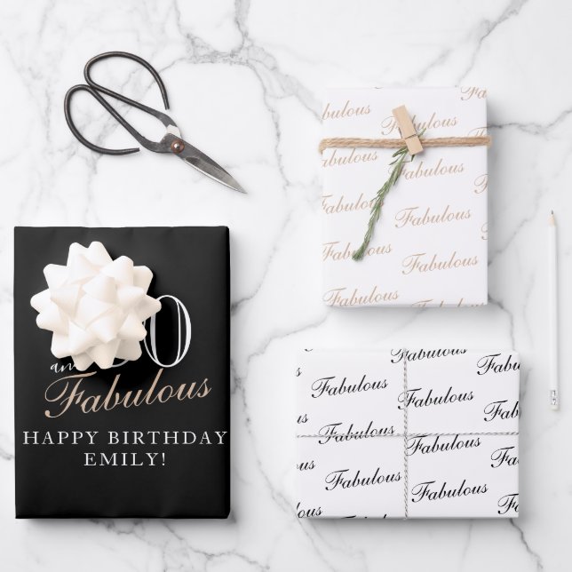 80 and Fabulous Elegant Black 80th Birthday Wrapping Paper Sheets (Front)
