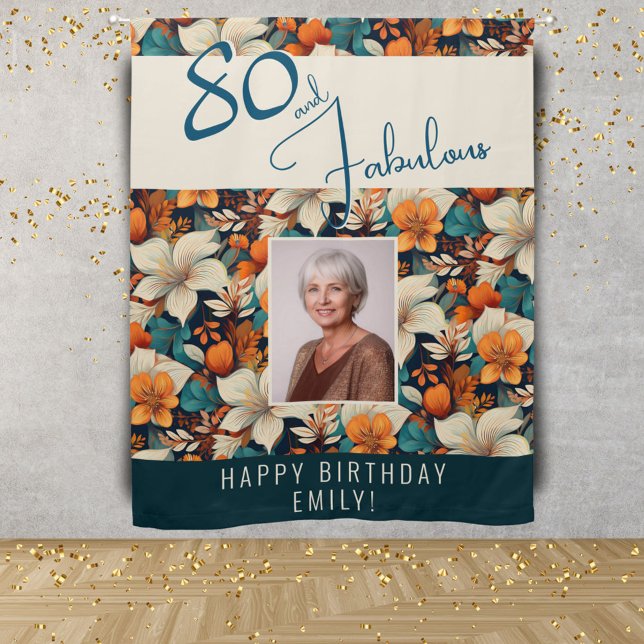 80 and Fabulous Elegant Flower Pattern Birthday Blackout Curtains (Creator Uploaded)