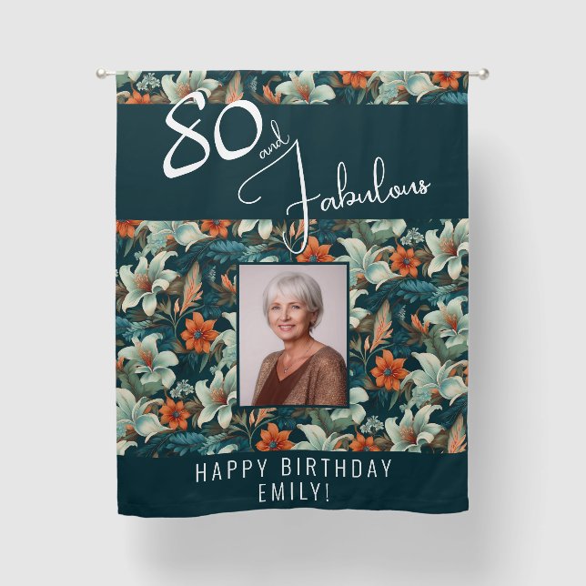 80 and Fabulous Elegant Flower Pattern Birthday Blackout Curtains (Front)