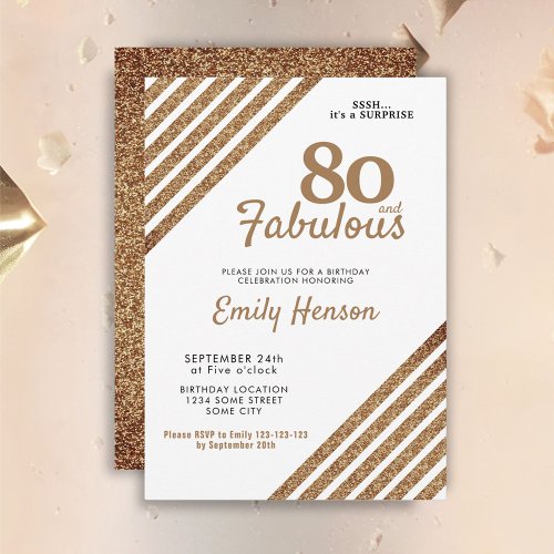 80 and Fabulous Elegant Gold Glitter 80th Birthday Invitation