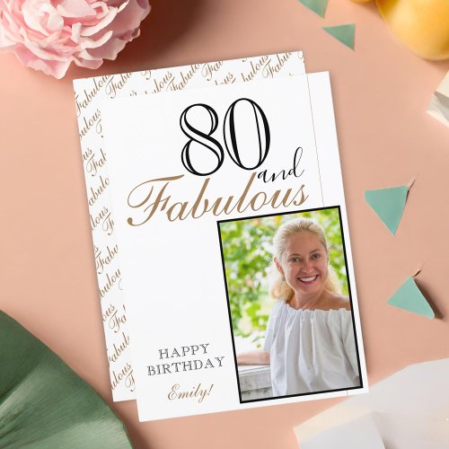 80 and Fabulous Elegant Happy Birthday Photo Card