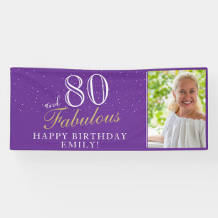 80 and Fabulous Elegant Purple 80th Birthday Photo Banner