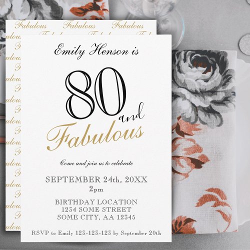 80 and Fabulous Elegant Script Birthday  Invitation