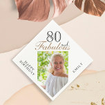 80 and Fabulous Elegant Script Photo 80th Birthday Napkins<br><div class="desc">80 and Fabulous Elegant Script Photo 80th Birthday Napkins. The saying 80 and fabulous is in modern script on a white background. Make your own 80th birthday party paper napkin for her. Customize with the name and age and insert your photo into the template.</div>