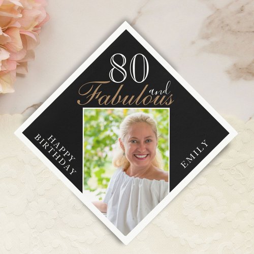 80 and Fabulous Elegant Script Photo 80th Birthday Napkins