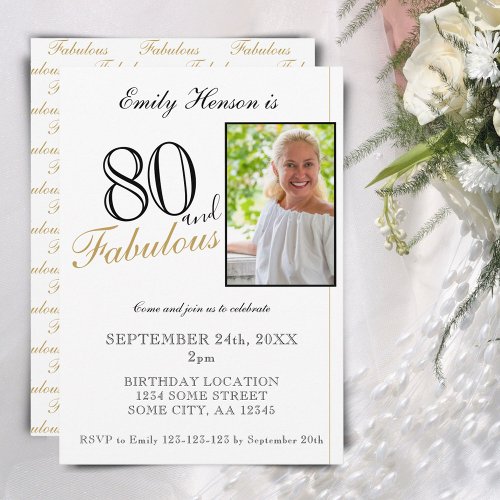 80 and Fabulous Elegant Script Photo Birthday Invitation