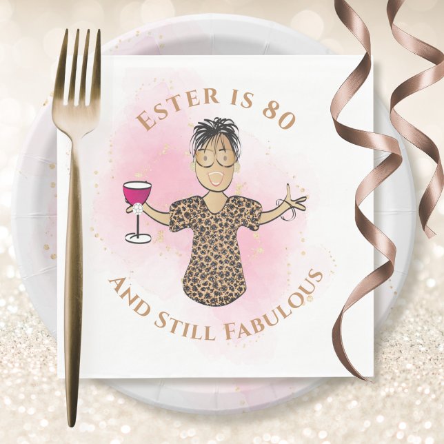 80 and Fabulous Ethnic Gold Pink Female Birthday Napkins (Creator Uploaded)
