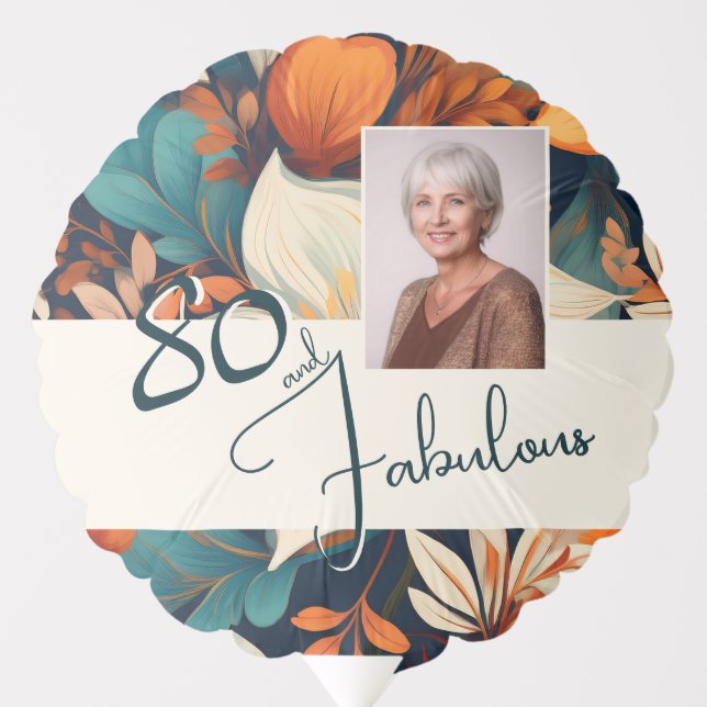 80 and Fabulous Flower Pattern Birthday Photo Balloon (Front)