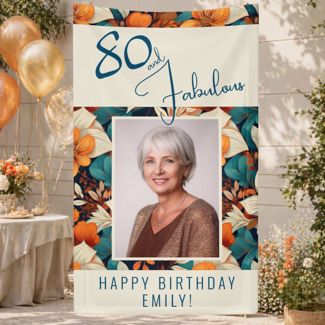 80 and Fabulous Flower Pattern Birthday Photo Banner (Creator Uploaded)
