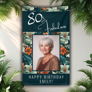 80 and Fabulous Flower Pattern Birthday Photo Banner