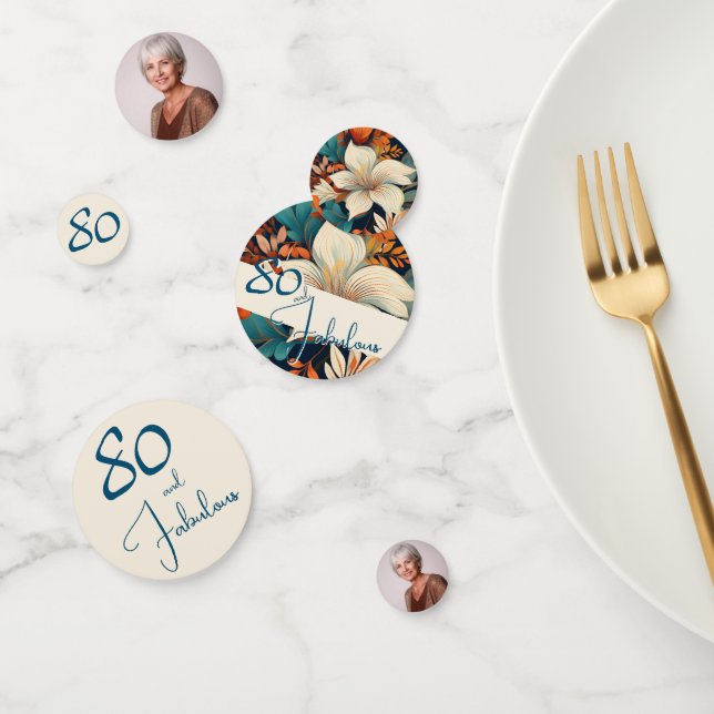 80 and Fabulous Flower Pattern Birthday Photo Confetti (Group)