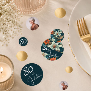 80 and Fabulous Flower Pattern Birthday Photo Confetti
