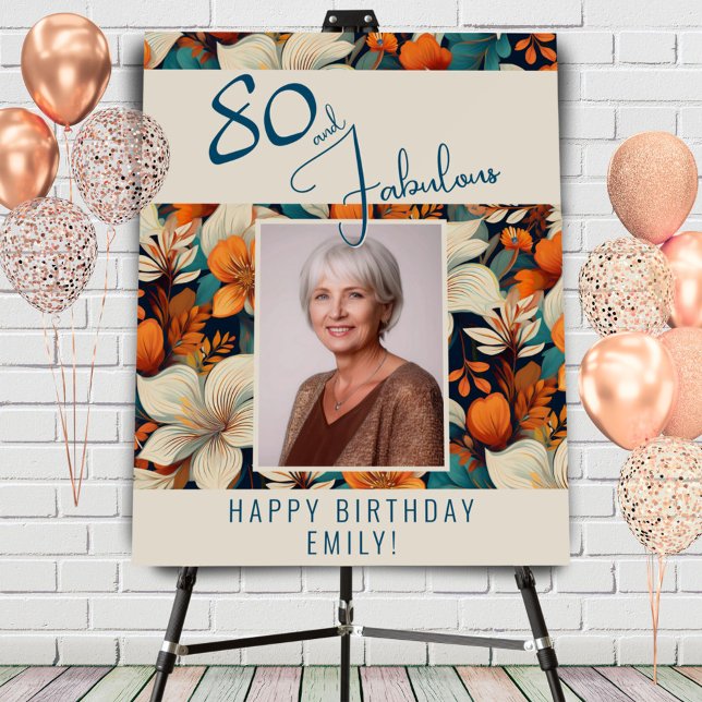80 and Fabulous Flower Pattern Birthday Photo Foam Board (Creator Uploaded)