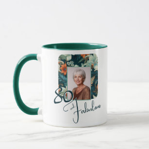 80 and Fabulous Flower Pattern Birthday Photo Mug