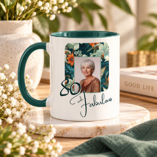 80 and Fabulous Flower Pattern Birthday Photo Mug