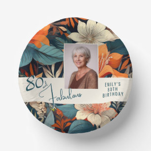 80 and Fabulous Flower Pattern Birthday Photo Paper Bowls