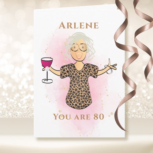 80 and Fabulous Funny Lady 80th Birthday Cartoon  Card