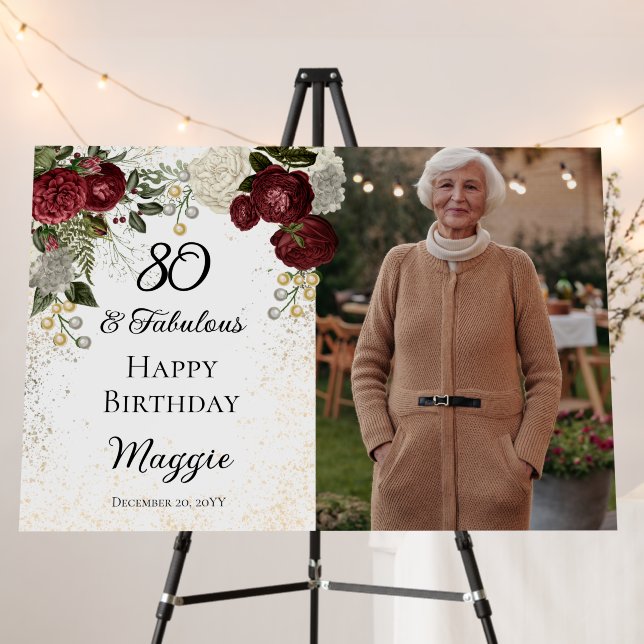 80 and Fabulous Glam Rose Floral Birthday Party Foam Board (In Situ (Stand))