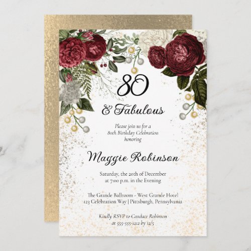 80 and Fabulous Glam Rose Floral Birthday Party Invitation