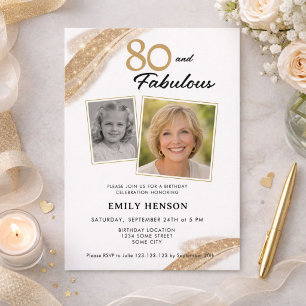 80 and Fabulous Gold 2 Photo Birthday Invitation