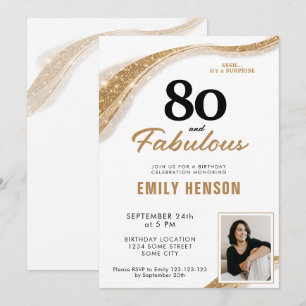 80 and Fabulous Gold 80th Birthday Invitation