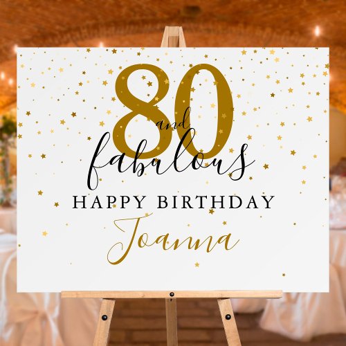 80 and Fabulous Gold and Black Birthday Party Sign