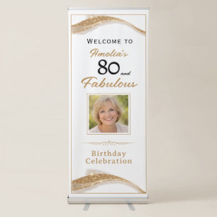 80 and Fabulous Gold Birthday Welcome Photo Retractable Banner