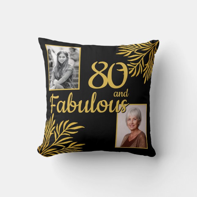 80 and Fabulous Gold Foliage 2 Photo 80th Birthday Throw Pillow (Front)