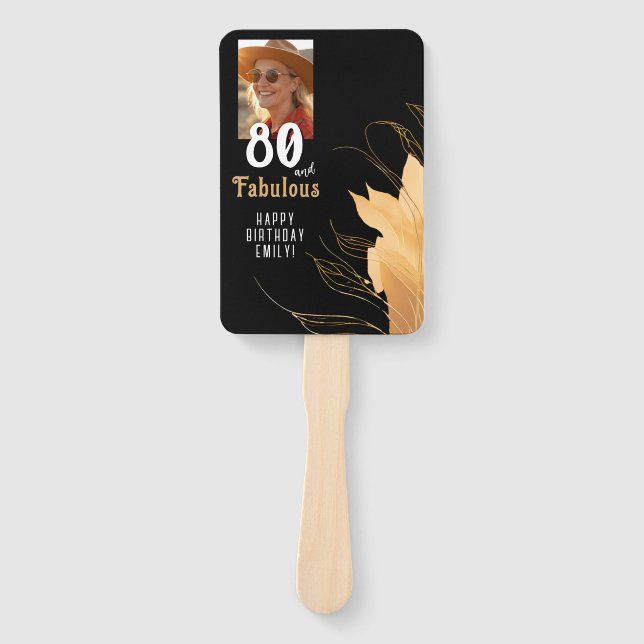 80 and Fabulous Gold Foliage 80th Birthday Photo Hand Fan (Front)