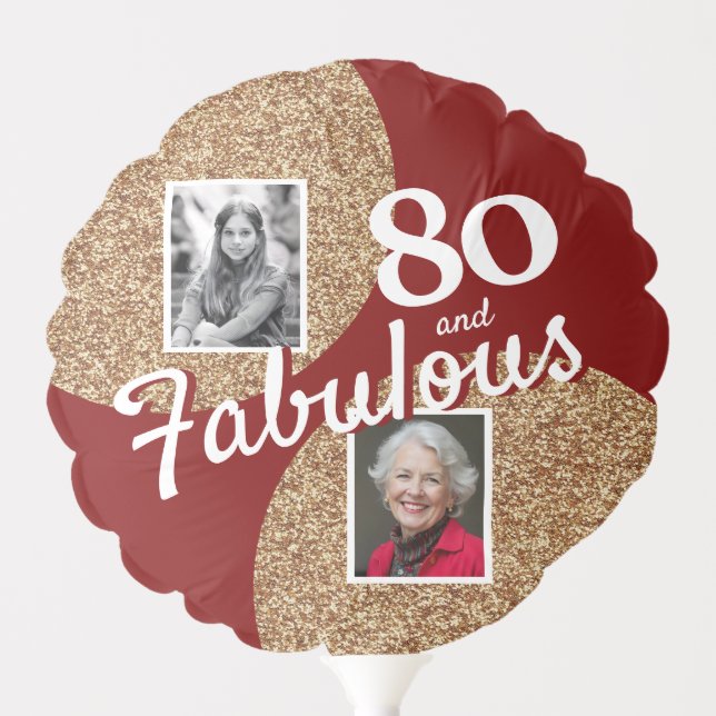 80 and Fabulous Gold Glitter 2 Photo 80th Birthday Balloon (Front)