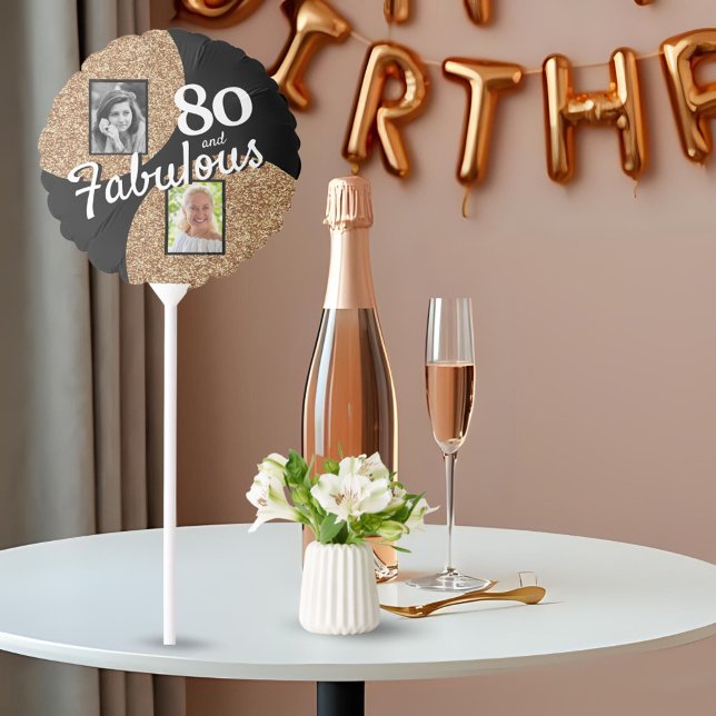 80 and Fabulous Gold Glitter 2 Photo 80th Birthday Balloon (Creator Uploaded)