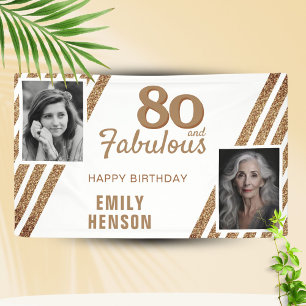 80 and Fabulous Gold Glitter 2 Photo 80th Birthday Banner