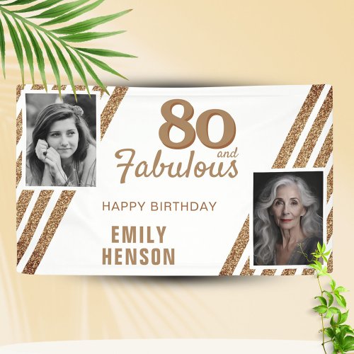 80 and Fabulous Gold Glitter 2 Photo 80th Birthday Banner